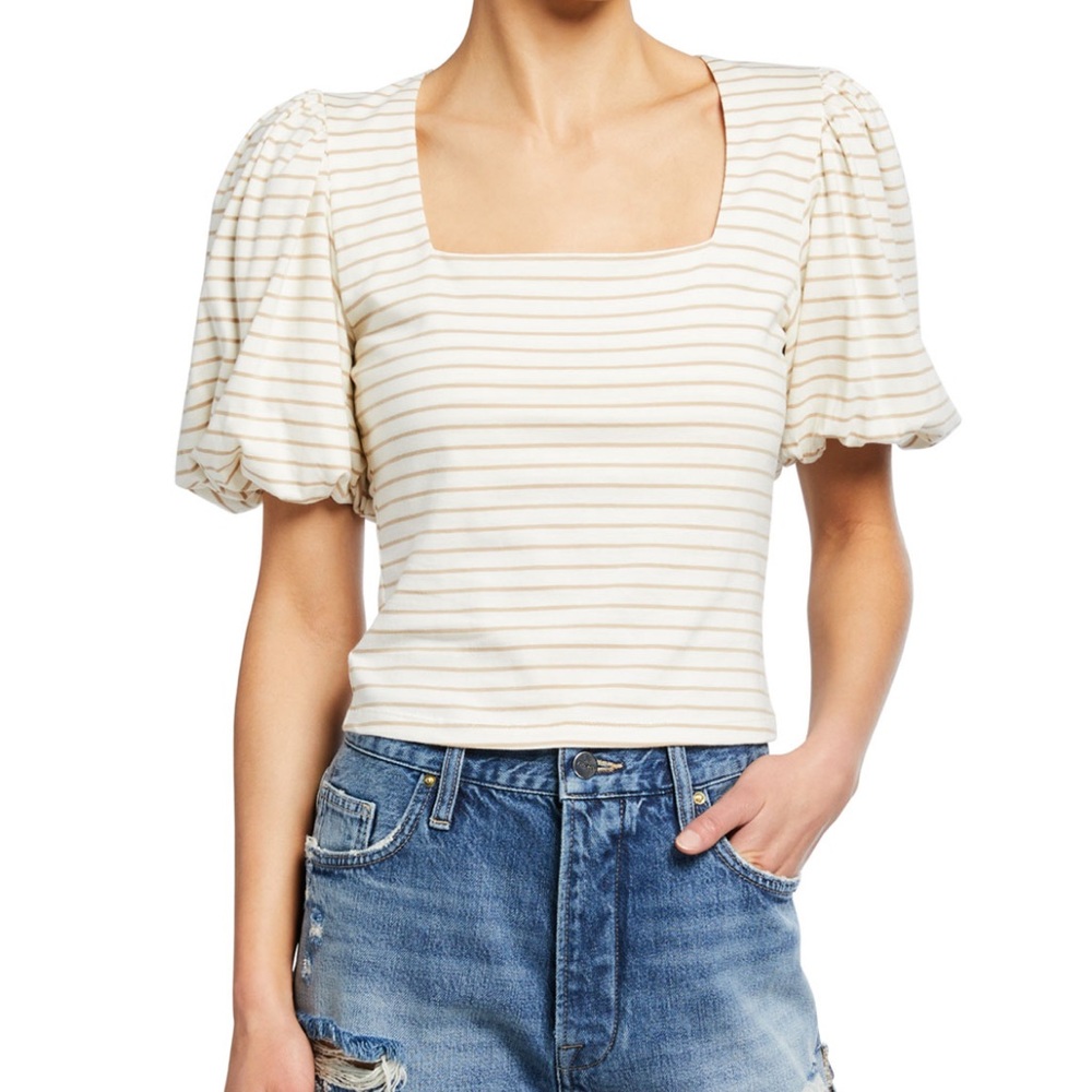 Frame Denim Cream Striped Crop Top